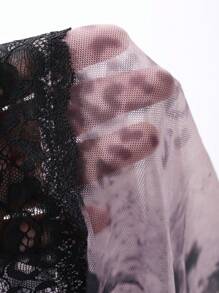 DAZY Lace & Mesh Splice Form-Fitting Off Shoulder Long Sleeve Crop Top For Women, Spring/Summer Sheer - Pink - View 4