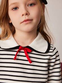 PrepCrw Young Girls Nautical Style Fitted Ribbed Knit Collared Sweater, Spring/Summer - Multicolor - View 6