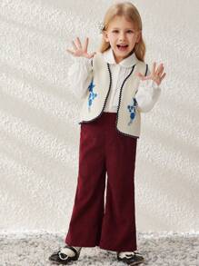 Blossori Young Girls' Elegant Apricot Embroidered Woven Sleeveless Vest, Spring/Summer - White - View 6
