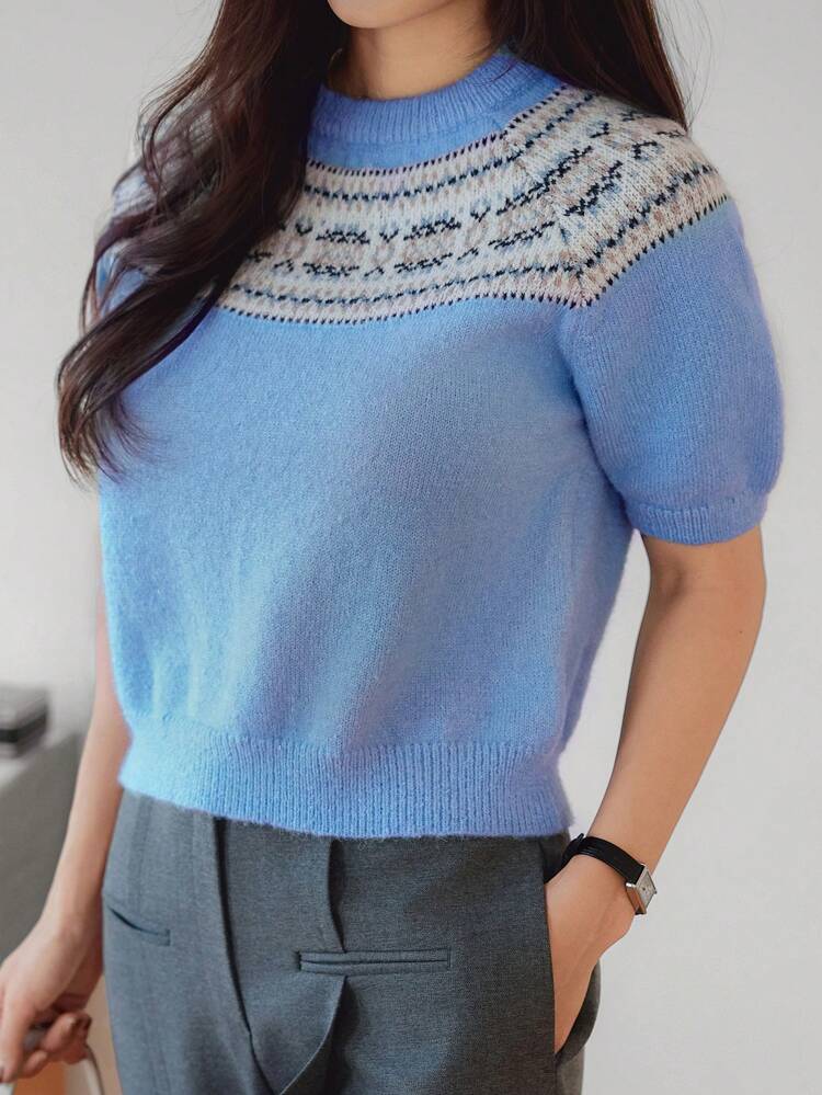 Retro Collegiate Color Block Argyle Pattern Women Sweaters Knitted Tops