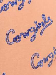 SHEIN Young Girls "Young Girls" Letter Print Loose Fit Dropped Shoulder Round Neck T-Shirt And Elastic Waist Ankle Length Pants Sets, Casual Daily Wear, Spring