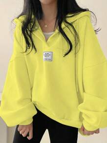 INAWLY Áo nỉ trùm đầu đơn giản dài tay dành cho nữ, trang phục thường ngày cho lễ tốt nghiệp, trở lại trường, tốt nghiệp, giáo viên dành cho nữ, áo nỉ chui đầu mùa thu cho lễ trở lại trường - Màu vàng - Xem 5