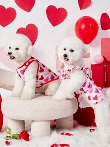 PETSIN 1 pieza Vestido de mascota con estampado de corazón de leopardo rosa y manga corta para el Día de San Valentín