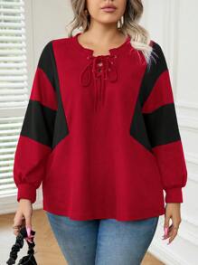 SHEIN LUNE Plus Size Decoratieve Casual Lange Mouw T-shirt Grafische T-shirts Dames Tops Voor Lente Outfit