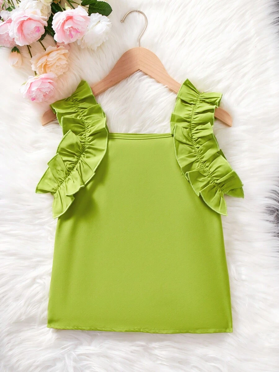 SHEIN 青少年女孩休闲时尚编织荷叶边宽松上衣