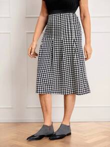 Miaspire Falda plisada con estampado de pata de gallo para mujer, elegante atuendo de mujer para otoño, Día de San Valentín, Año Nuevo, primavera