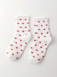 ROMWE Kawaii Women's Heart Decor Minimalist Mid-Calf Socks, Casual Daily Wear