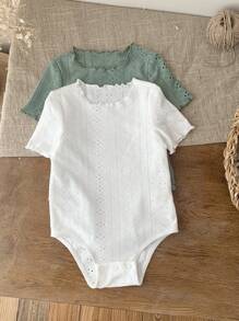 SHEIN 2 stuks/set babymeisje schattige gebreide romperset met korte mouwen
