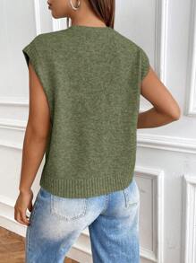 SHEIN LUNE Women's Casual Simple Solid Color Single-Breasted Knit Vest - Army Green - View 3