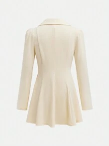 SHEIN Leap Crew Tween Girl Elegant Solid Color Convertible Collar Double Breasted Cinched Waist Blazer Jacket, Casual Academia Style - Apricot - View 6