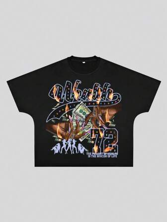 Street Life Camiseta casual holgada de hombre con estampado de lema, para verano