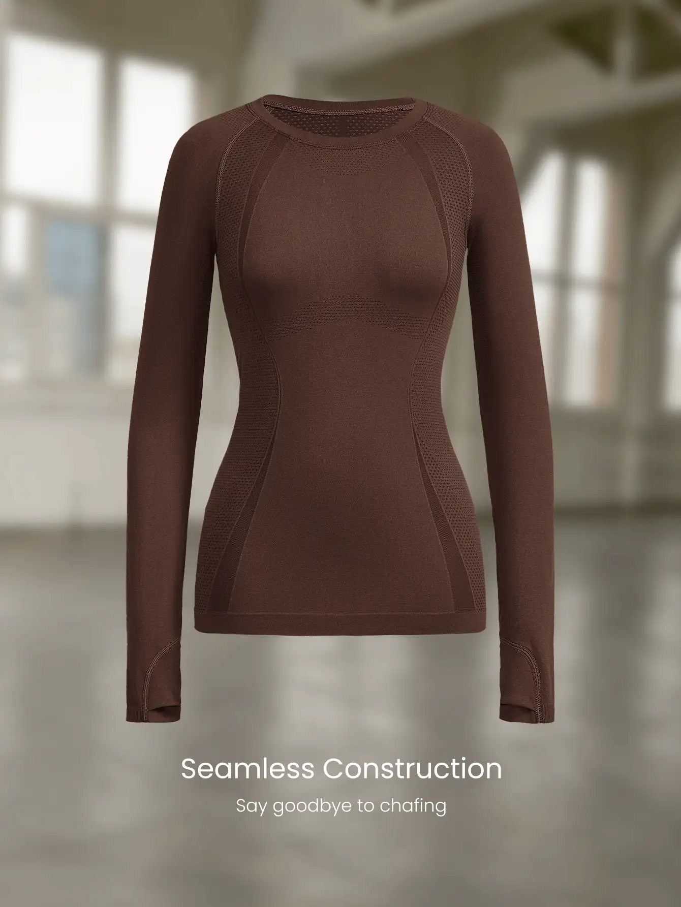GLOWMODE 无缝修身长袖上衣 齐臀 抗菌 轻便 夏季 - 咖啡棕 - 查看 6
