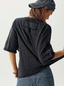 Bohemela BOHO Women's Casual Knitted Embroidered Star Pattern Round Neck Short Sleeve Loose Washed T-Shirt - Black - View 7