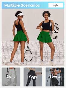 CourtClass Women's Tennis Badminton Yoga Gym Running Marathon Sports Skirt With Pockets & Lining Athletic Skirt - Green - View 6