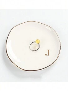 Nitials Ring Dish Jewelry Tray With Personalized A-Z Monogrammed Gifts Wedding Engagement For Women Friends Sister,Ceramic White