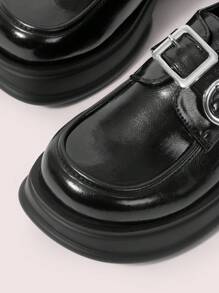 CUCCOO DOLLMOD Women's Casual Thick Sole Buckle Design Slip On Loafers - Black - View 7