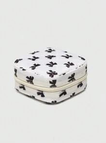 Marina Oliveira Bolsa de almacenamiento femenina de gran capacidad para toallas sanitarias, con estampado de lazo en blanco y negro, bolsa de viaje portátil para mujeres/niñas con monedero, excelente idea de regalo para la decoración del hogar en otoño, multifuncional como organizador de viaje, estuche de maquillaje, bolsa de vacaciones, caja de almacenamiento de cosméticos de gran capacidad para lápices labiales, brochas, productos de cuidado de la piel, teléfono, monedas, artículos pequeños