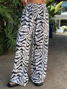 DAZY Pantalones rectos casuales para mujer con estampado completo de cebra