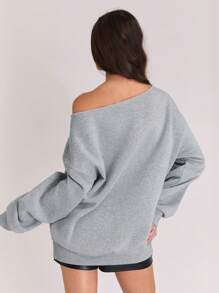 TRNVIE 1st Dames Fleece Sweatshirt Met Borduurontwerp, Open Schouder, Casual, Dagelijkse Kleding Voor De Winter