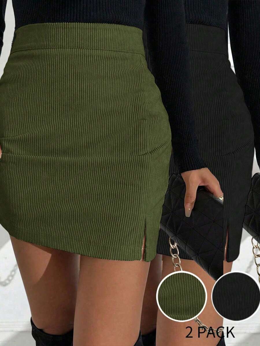 SHEIN Clasi Women's Corduroy A-Line Skirt, Slim Fit, Autumn/Winter