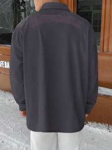 Claim Dot Oversized Men's Long Sleeve Polo Shirt With Letter Print, For Fall