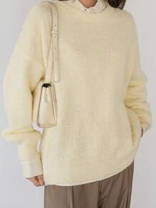 DAZY 1pc Women Loose Casual Solid Color Round Neck Long Sleeve Sweater, Autumn/Winter