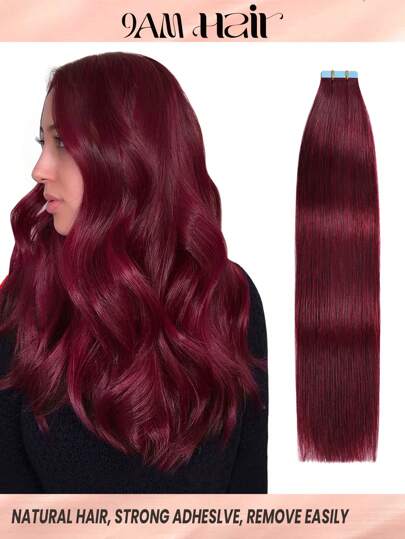 20 pezzi di extension per capelli umani Remy colore 99J, diritti, 14-22 pollici, 50g, colore borgogna, extension a nastro per capelli, extension a nastro per costumi di Ognissanti