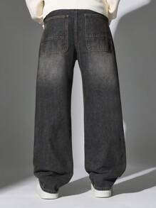 SUMWON Denim de Ajuste de Patinador Ultra Confortável, Calça Denim de Perna Larga Solta, Streetwear Casual Relaxado, Perfeito para Skate e Estilo Urbano - Preto - Visão 4