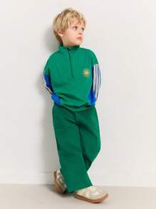 THE HAPPY LOOK Sweat-shirt à demi-zip, épaules tombantes et manches longues avec bloc de couleurs pour jeunes garçons, style sportif décontracté