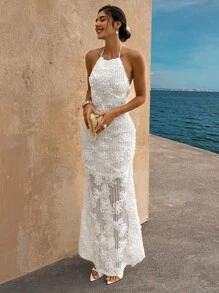 Breezaya فستان نسائي مطرز بارز النسيج