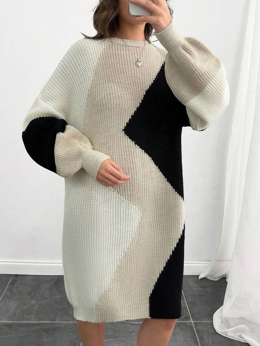 SHEIN Tall Multicolor Geometrical Pattern Long Sleeve Round Neck Sweater - Multicolor - View 1