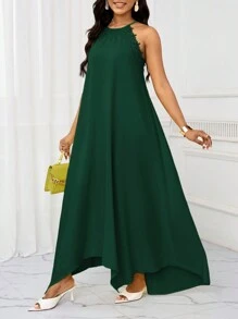 SHEIN Lady 节日连衣裙 夏季女士连衣裙 休闲长款吊带连衣裙 - 墨綠色 - 查看 6
