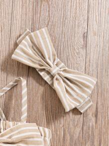 SHEIN Vintaside Kids 2pcs/Set Infant & Baby Girl Fashionable Cute Striped Off-Shoulder Romper & Headband Set, Summer Party