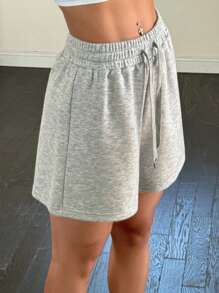 Comfortcana 女士休闲前系带简约短裤，适合日常和通勤 - 灰色 - 查看 3