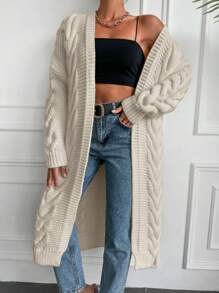 EURMUSE Cable Knit Drop Shoulder Duster Cardigan - Beige - View 3