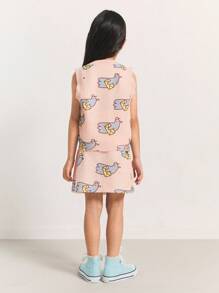 SHEIN Young Girls' Autumn/Winter Bird Print V-Neck Sleeveless Knit Vest