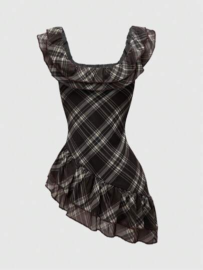 J-Fashion توب قطني قصير غير متماثل الخطوط مخطط بطراز كلاسيكي من الحقبة الرقمية