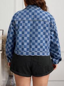 SHEIN LUNE 秋季大码休闲格纹牛仔夹克