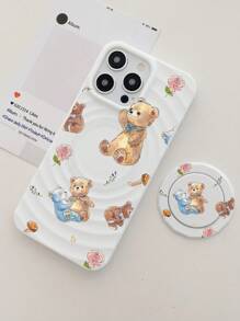 ROMWE Kawaii 2 件套卡通熊印花 Magsafe 磁性无线充电手机壳带磁性支架 - 彩色 - 查看 2