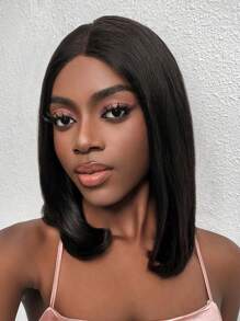 Transparent Lace Straight Blunt Cut 4 X 4 Lace Front Short Bob Wig Lace Closure Wig 150% Density Pixie Cut Natural Black Color Lace Closure Bob Wig