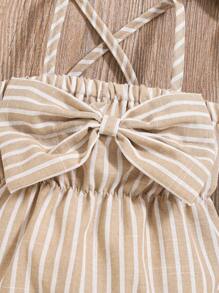 SHEIN Vintaside Kids 2pcs/Set Infant & Baby Girl Fashionable Cute Striped Off-Shoulder Romper & Headband Set, Summer Party