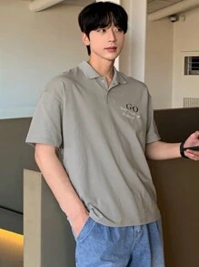 DAZY 男士印花图案短袖 Polo 衫，夏季 - 卡其色 - 查看 7