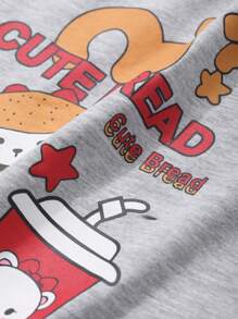 DAZY 2pcs Cartoon Print Raglan Sleeve T-Shirt & Plaid Shorts Pajama Set For Women - Grey - View 9