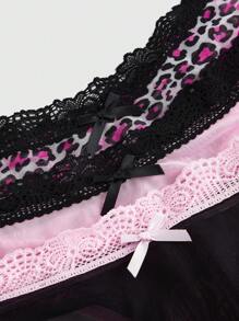 ROMWE J-Fashion 3pcs/Pack Y2K Goth Girl Leopard Mesh & Lace Panel Thong Panties For Women