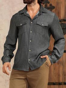 Manfinity Homme Herren Herbst Einfachknopf Lässig Pockets Langarm Hemd