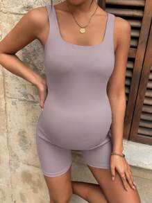 SHEIN Seamless Form-Fitting Maternity Jumpsuit, Activewear - Dusty Pink - View 4