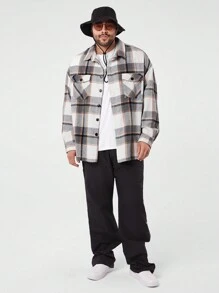 Manfinity VCAY Plus Size Men's Casual Loose Woven Plaid Long Sleeve Shacket, For Fall Winter - Multicolor - View 2