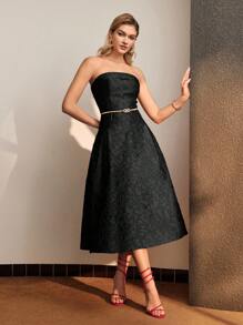 MOTF PREMIUM JACQUARD ZIPPER BACK TUBE DRESS - Black - View 4