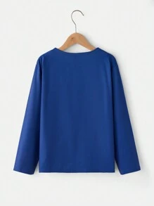 Tween Boy Letter Print Long Sleeve & Pants Pajama Set - Royal Blue - View 8