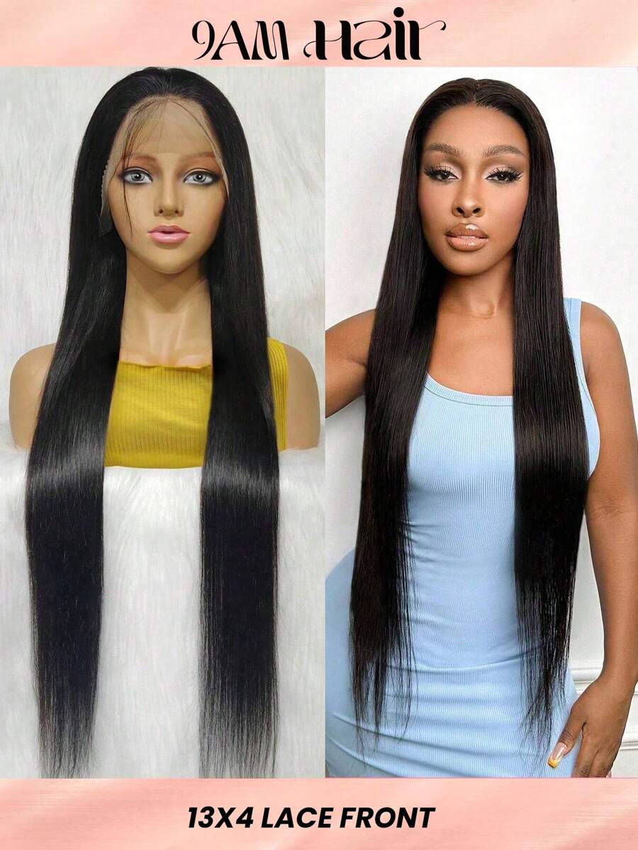 Transparent Lace Straight 13 X 4 Lace Front Human Hair Wigs For Women With Baby Hair Extra Long Pre Plucked Handmade Natural Black Color 180 Density 30-40 Inch